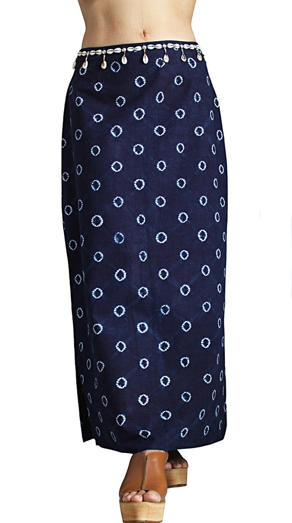 雲南白族藍絞り染綿布のスカート（SHM-015-01） 2枚目の画像