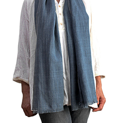 Jomtong手織棉天然靛藍染料披肩（TX-100-03） 第2張的照片