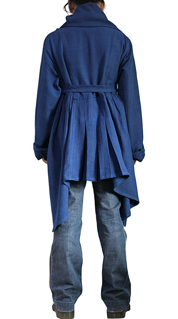 天然靛藍染色 Jomtong 手工編織棉質飄逸帶繩外套 (JNN-096-03) 第7張的照片