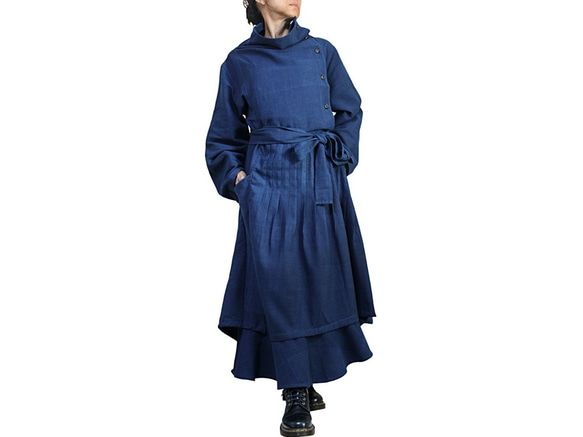 天然靛藍染色 Jomtong 手織棉質設計連衣裙 (DNN-102-03) 第1張的照片