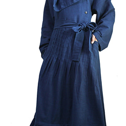 天然靛藍染色 Jomtong 手織棉質設計連衣裙 (DNN-102-03) 第4張的照片
