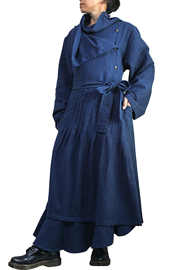 天然靛藍染色 Jomtong 手織棉質設計連衣裙 (DNN-102-03) 第4張的照片