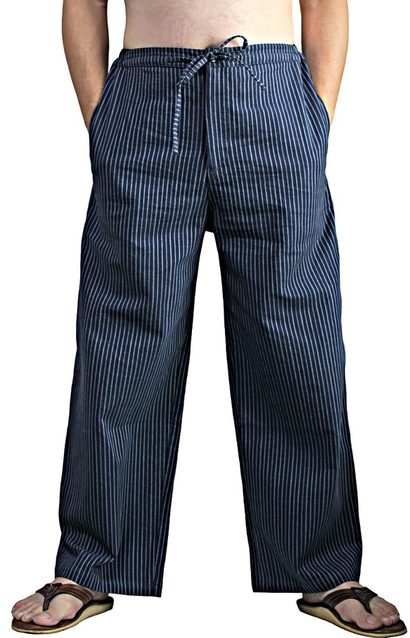 條紋梭織直筒棉褲 (PFS-059-03) 第5張的照片