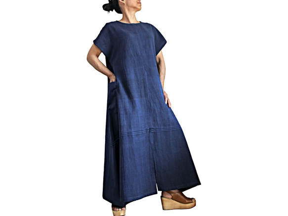 ジョムトン手織り綿寛ぎのドレス（DFS-063-03） 1枚目の画像