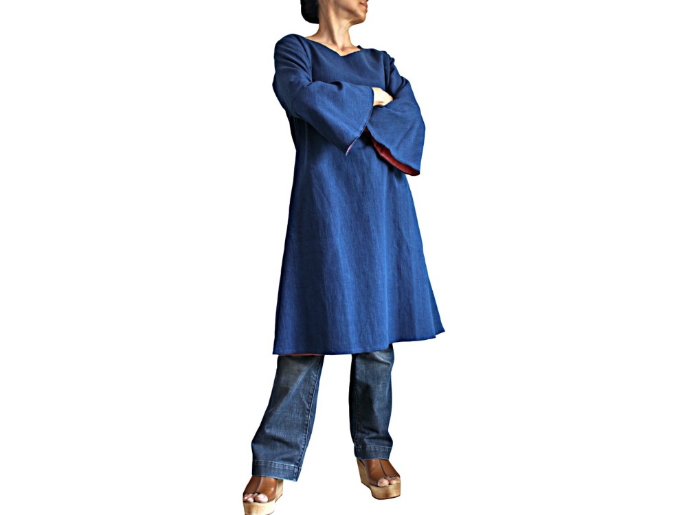 ジョムトン手織り綿ピンク裏地付きシンプルチュニック （BFS-179-03）