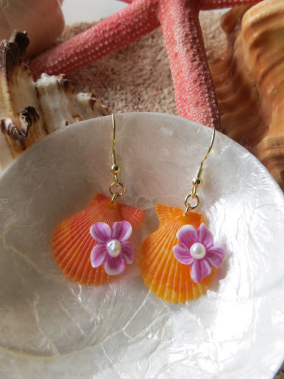 値下げ！着飾ったヒオウギガイ..*・.＊天然シェルピアス ピアス