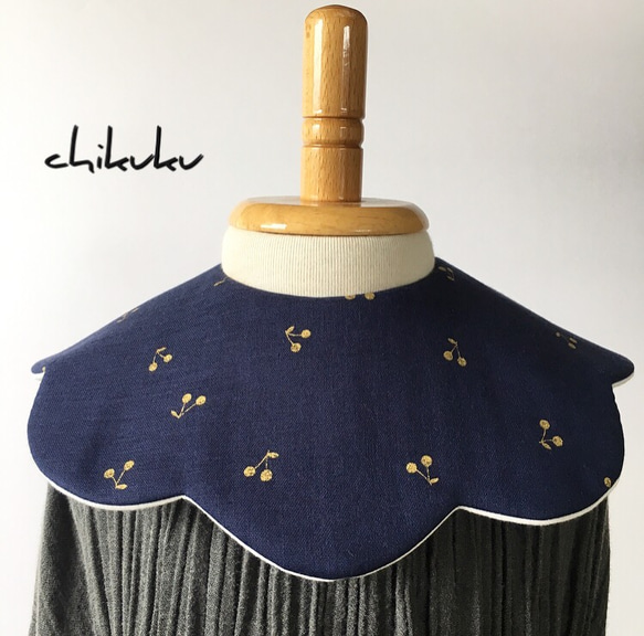 さくらんぼ　ハンドメイドスタイ SALE♦︎さくらんぼスタイ（ネイビー） スタイ・よだれかけ chikuku