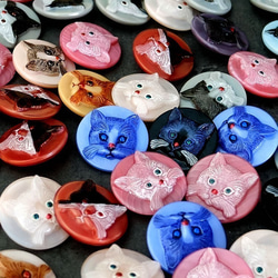 ネコ ミニ ラウンドファスナー 財布 色：ドイツシュリンク（サーフ）×猫 ピンク（目がエメラルドグリーン） 6枚目の画像