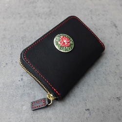 バラ（薔薇）ローズ ボタン ミニ ラウンドファスナー 財布 総ヌメ革仕立て 2枚目の画像
