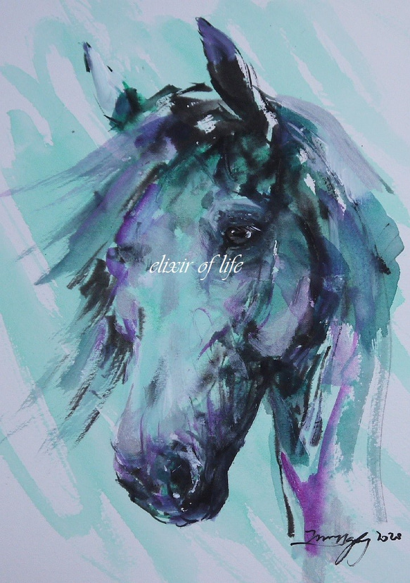海の王様の馬（墨、水彩、高級水彩画用紙、B5） 1枚目の画像