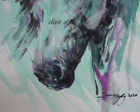 海の王様の馬（墨、水彩、高級水彩画用紙、B5） 2枚目の画像