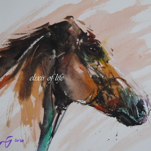 自由！（墨絵、墨、水彩、高級水彩画用紙B5、26cm×18cm） 絵画