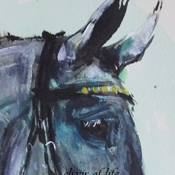 葦毛色の馬のポートレート、２（墨絵、高級水彩画用紙、１６ｃｍ×２２，５ｃｍ） 2枚目の画像