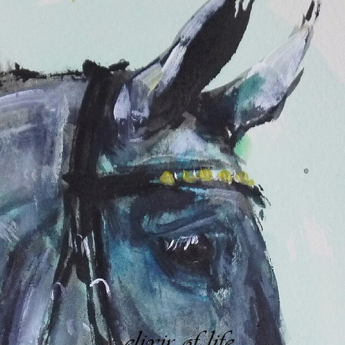 葦毛色の馬のポートレート、2（墨絵、高級水彩画用紙、16cm