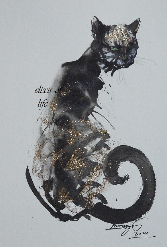 原画『 蒼紅の空で 』アクリル水彩画 絵画 猫 ねこ イラスト アート 秋 原画 『 蒼紅の空で 』アクリル水彩画 絵画 猫 ねこ イラスト アート