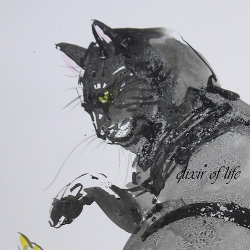 A4 ポスター 可愛い ねこ ボタニカル フラワー 花 水彩画