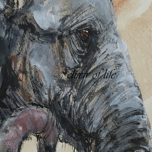サーカスのゾウ（高級水彩画用紙F3，22cm×27cm、墨