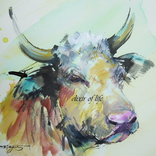 2021年の干支。若い牡牛（高級水彩画用紙F3，22cm×27cm