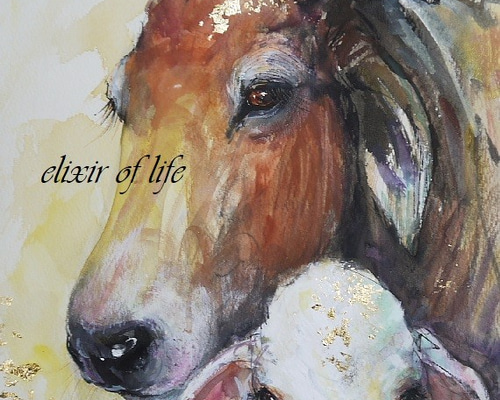 水彩画　牛と人物　風景 S 水彩画 牛と人物 風景 S 水彩画 牛と人物 風景 S 水牛」 by MIZUHO｜