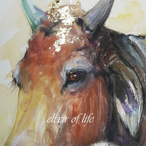 水彩画 牛と人物 風景 S 水彩画 牛と人物 風景 S 水彩画 牛と