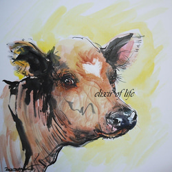 小さなハート（色紙、24cm×27cm、墨絵、水彩） 絵画