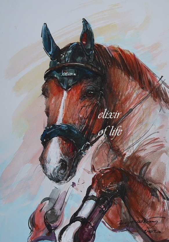 Jumping Horse（墨絵、A4、墨、水彩、水彩画用紙、21cm×２９，５ｃｍ） 1枚目の画像