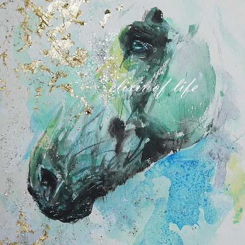 ダイヤモンドダスト（墨絵、水彩、金箔、高級水彩画用紙、B519cm