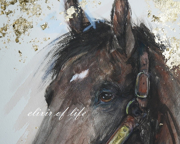 伝説の馬(F4,24cm×３３，５ｃｍ高級水彩画用紙、墨、水彩) 2枚目の画像