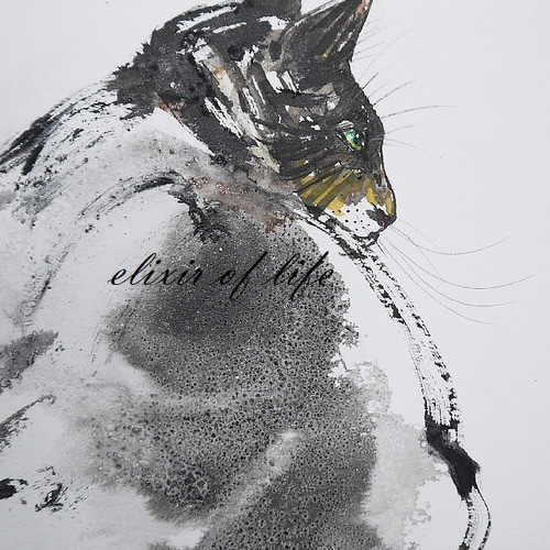 ふあふあの背中(F2高級水彩画用紙、19cm×24，5cm墨絵） 絵画 