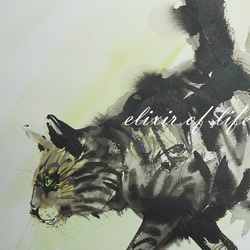 忍びで歩く猫（A4サイズ、高級水彩画用紙、墨絵、墨、水彩） 2枚目の画像