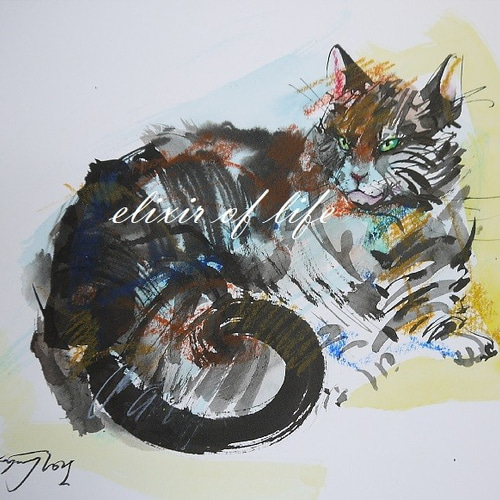 A4サイズ猫の水彩画 （日光を浴びる猫（A4サイズ、水彩画用紙