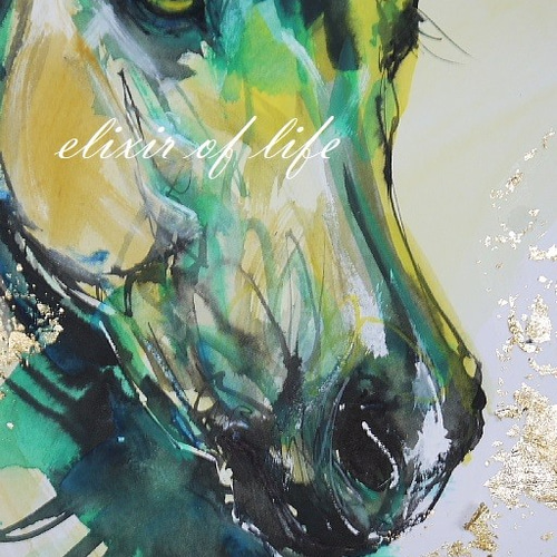 ユニコーン（A4サイズ、墨、水彩、水彩画用紙、金箔） 絵画