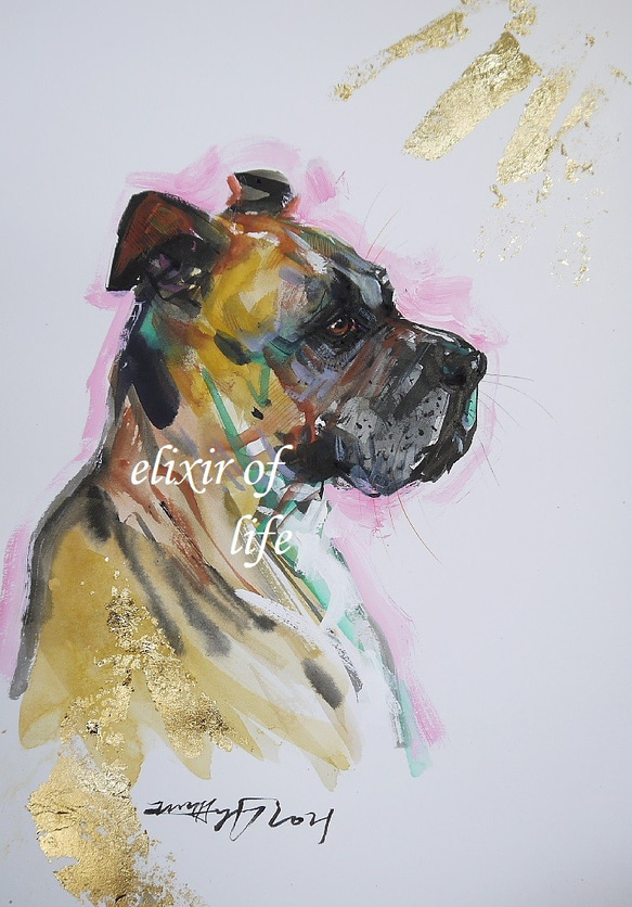 新しい到着 犬のポートレート(A4サイズ、墨絵、高級水彩画用紙、墨、水彩 絵画
