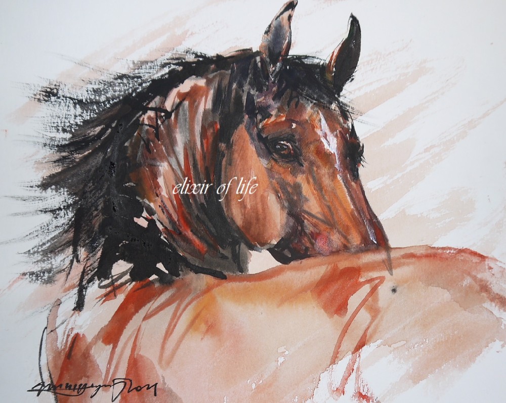 馬　水彩画 馬　水彩画