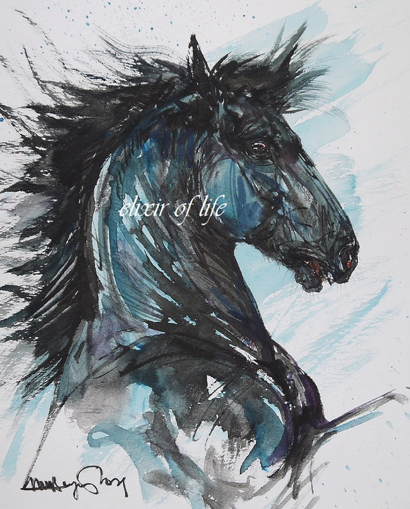 ブケパロス（高級水彩画用紙、F2、24cm×19，5cm,墨絵、墨