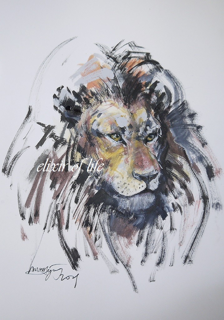 水彩画イラスト ライオンのミニぬいぐるみ Lion 原画 可愛かっ