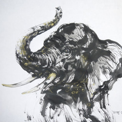 若いゾウ（水墨画用紙32cm×41cm、墨） 絵画 ELIXIR OF LIFE