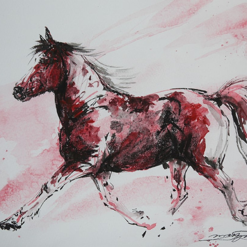 Mamedasan様のご注文の作品：「ブチ模様の馬」（墨絵・水彩画