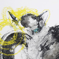 猫と満月２０１８（墨絵、厚い水彩画用紙２４ｃｍ×３３，５ｃｍ） 3枚目の画像
