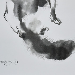振り向く白黒猫（墨絵、水彩画用紙２４ｃｍ×３４，５ｃｍ） 3枚目の画像
