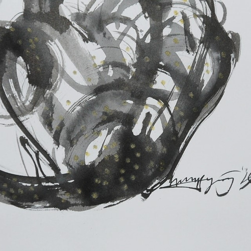 まるで豹。まだら色の猫（墨絵、水彩画用紙24cm×34