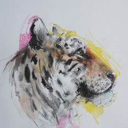 優しいトラ（墨絵、水彩、水彩画用紙２４，５ｃｍ×３５ｃｍ） 1枚目の画像