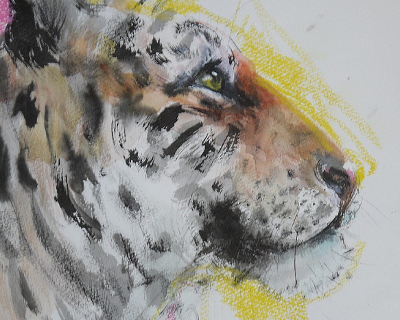 優しいトラ（墨絵、水彩、水彩画用紙２４，５ｃｍ×３５ｃｍ） 2枚目の画像