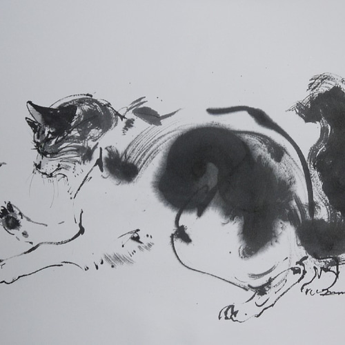 猫と蝶々アンティーク絵画 image-1125-300x300.jpg