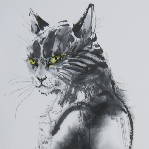 原画 三毛猫 #44 墨絵