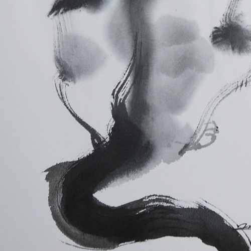 すらっとした猫（墨絵、23cm×34cm、水彩画用紙） 絵画