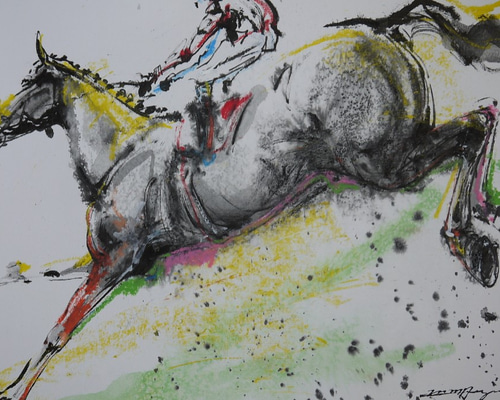 水彩画　古物　競走馬　戦前の作品　作者不明 水彩画 古物 競走馬 戦前の作品 作者不明 - 絵画 - 絵画