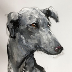 グレー色の犬のポートレート、Ⅱ（水彩画用紙、21cm×２９ｃｍ、墨、アクリルなど） 1枚目の画像