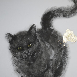 まるで黒い豹（墨絵、厚い和紙２６，５ｃｍ×３６，５ｃｍ） 2枚目の画像