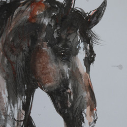 馬の小さなのポートレート（墨絵、水彩画用紙、２１ｃｍ×３０ｃｍ） 2枚目の画像